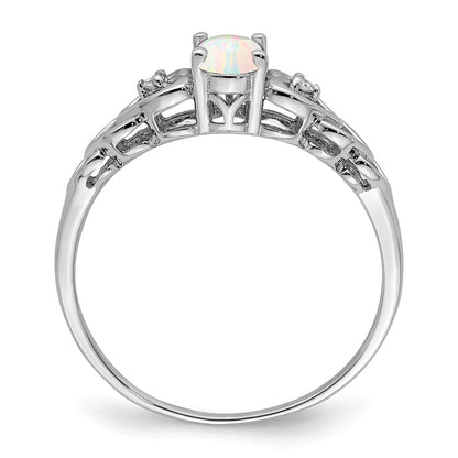 Sterling Silver Rhodium-plated Created Opal u0026 Diamond Ring