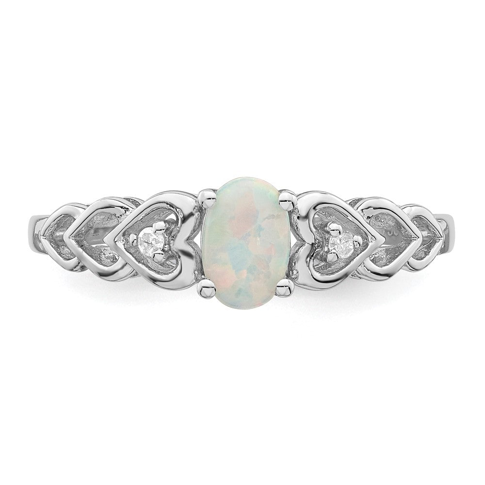 Sterling Silver Rhodium-plated Created Opal u0026 Diamond Ring