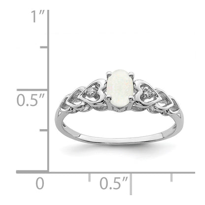 Sterling Silver Rhodium-plated Created Opal u0026 Diamond Ring