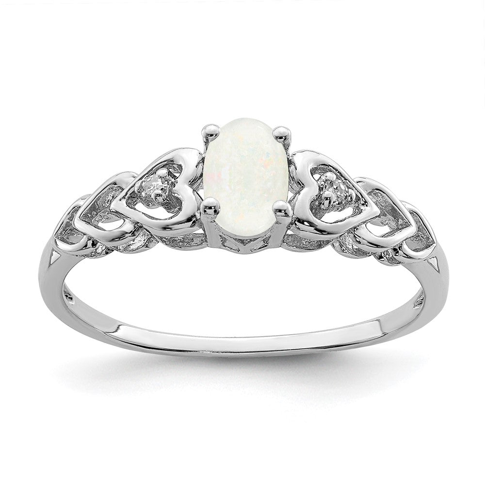 Sterling Silver Rhodium-plated Created Opal u0026 Diamond Ring
