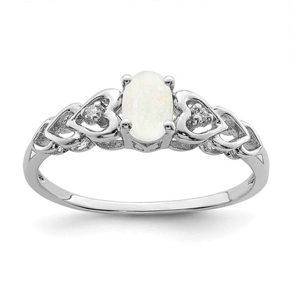 Sterling Silver Rhodium-plated Created Opal u0026 Diamond Ring