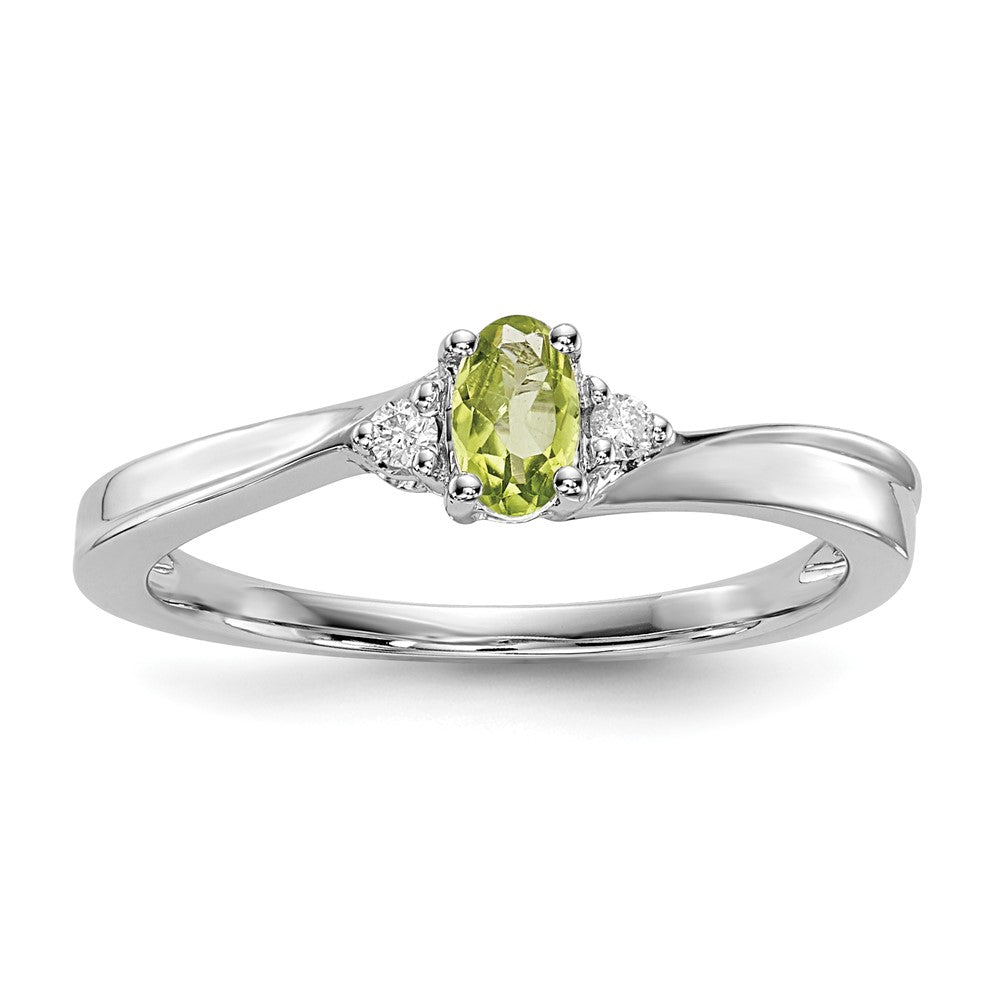 Sterling Silver Rhodium-plated Peridot u0026 Diamond Birthstone Ring