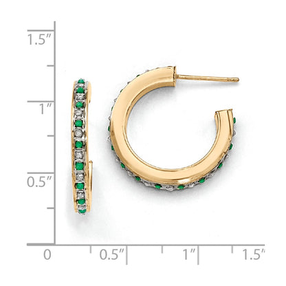 Sterling Silver u0026 Gold-plated Diamond u0026 Emerald Round Post Hoop Earrings