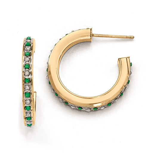 Sterling Silver u0026 Gold-plated Diamond u0026 Emerald Round Post Hoop Earrings