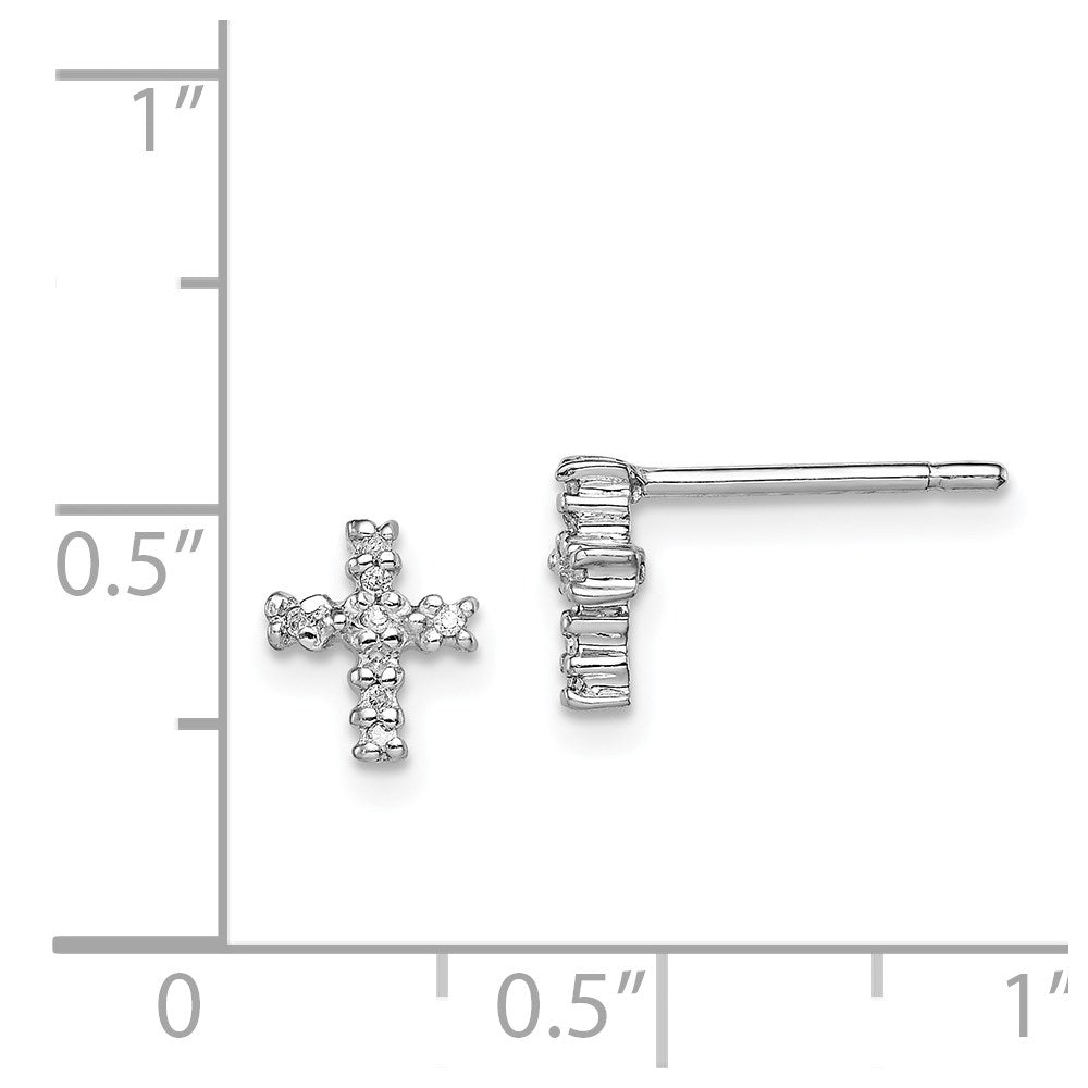 Sterling Silver Rhodium Diamond Cross Post Earrings