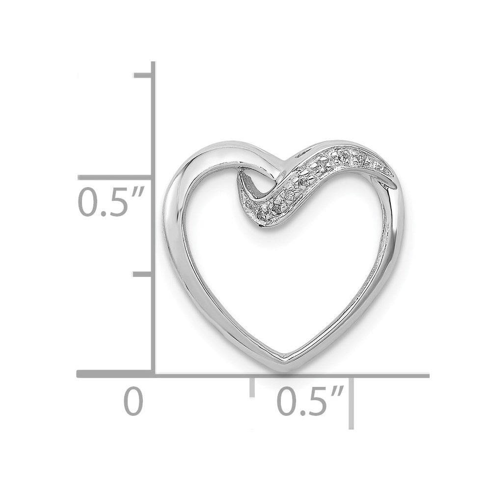 Sterling Silver Rhodium Diamond Heart Chain Slide