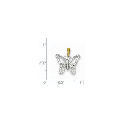 Sterling Silver u0026 14k Gold-plated Diamond Butterfly Pendant