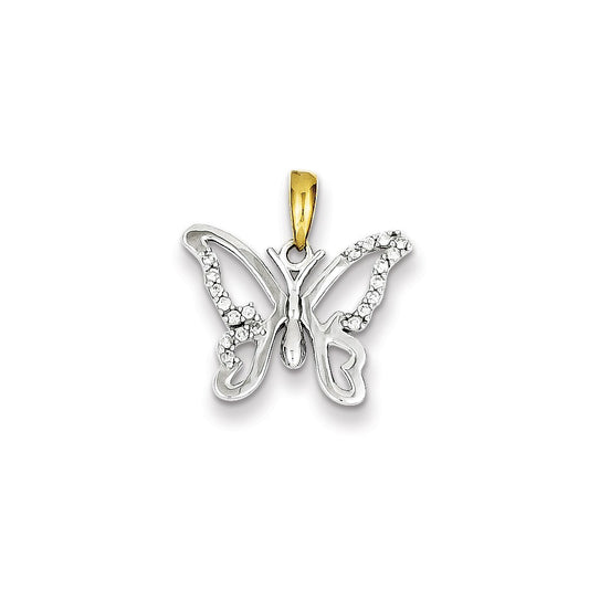 Sterling Silver u0026 14k Gold-plated Diamond Butterfly Pendant