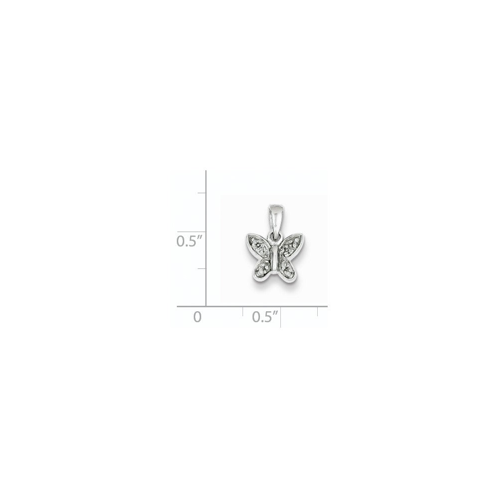 Sterling Silver Rhodium Diamond Butterfly Pendant