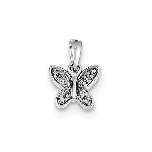 Sterling Silver Rhodium Diamond Butterfly Pendant