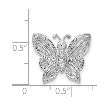 Sterling Silver Rhodium Diamond Butterfly Pendant