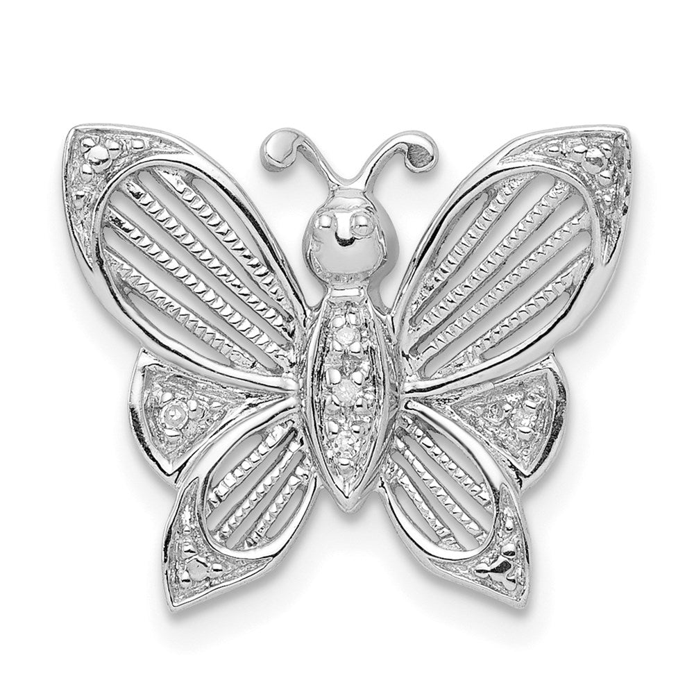 Sterling Silver Rhodium Diamond Butterfly Pendant