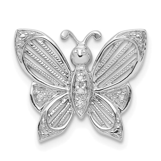 Sterling Silver Rhodium Diamond Butterfly Pendant