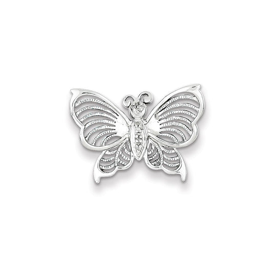Sterling Silver Rhodium Diamond Butterfly Pendant