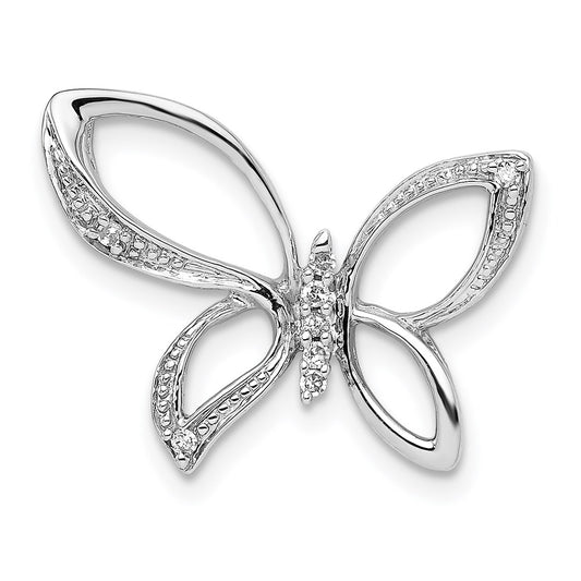 Sterling Silver Rhodium Diamond Butterfly Pendant