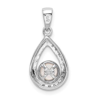 Sterling Silver Rhodium 6mm FW Cltrd Pearl u0026 Diamond Teardrop Pendant