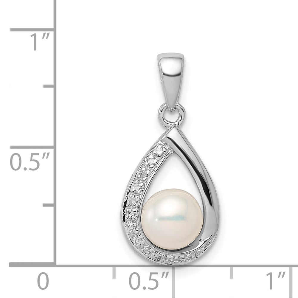 Sterling Silver Rhodium 6mm FW Cltrd Pearl u0026 Diamond Teardrop Pendant