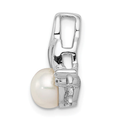 Sterling Silver Rhodium 6mm FW Cultured Pearl u0026 Diamond Chain Slide