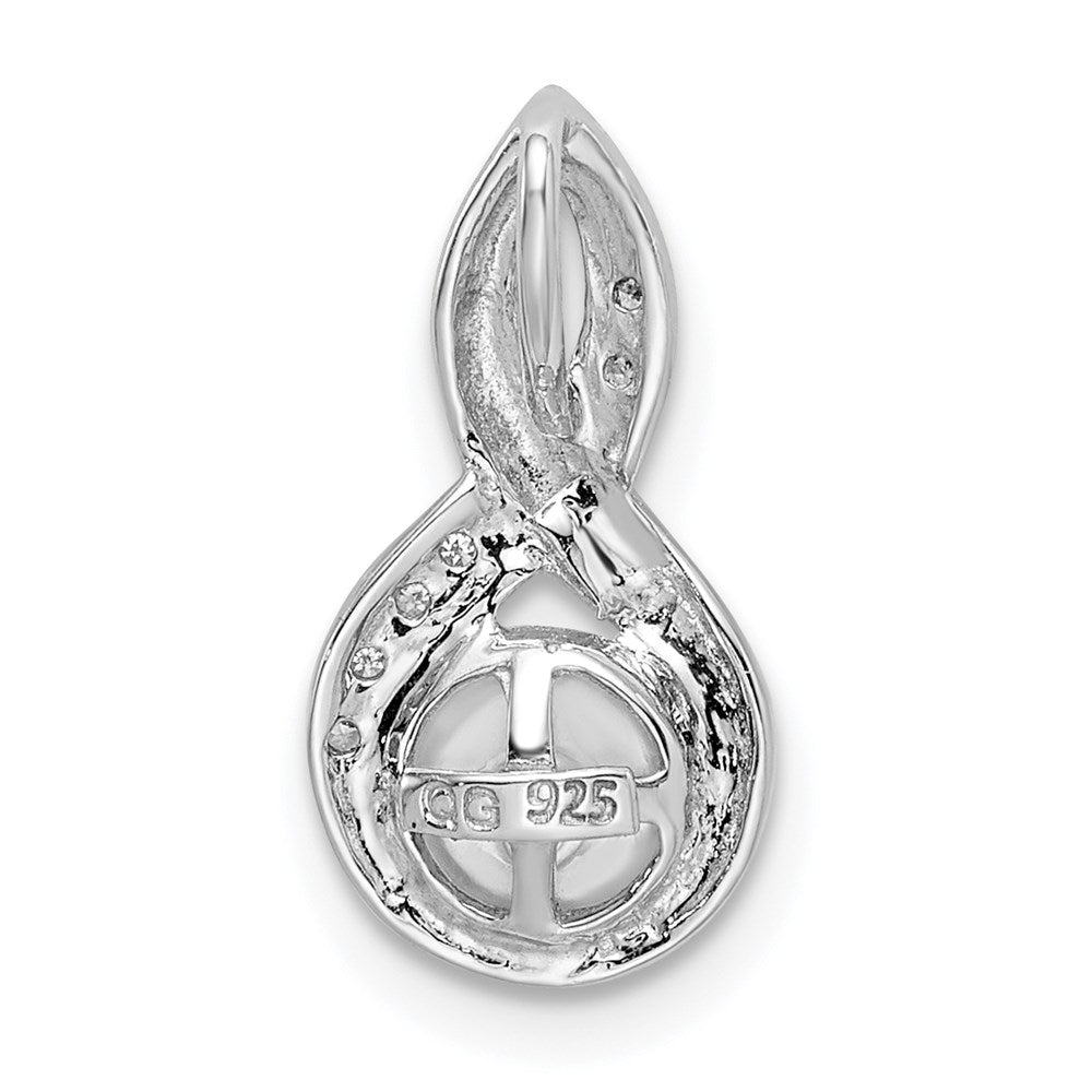 Sterling Silver Rhodium 6mm FW Cultured Pearl u0026 Diamond Chain Slide