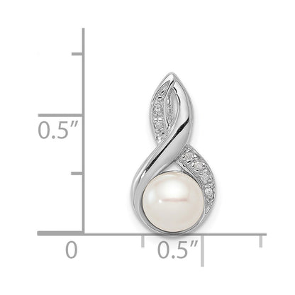 Sterling Silver Rhodium 6mm FW Cultured Pearl u0026 Diamond Chain Slide