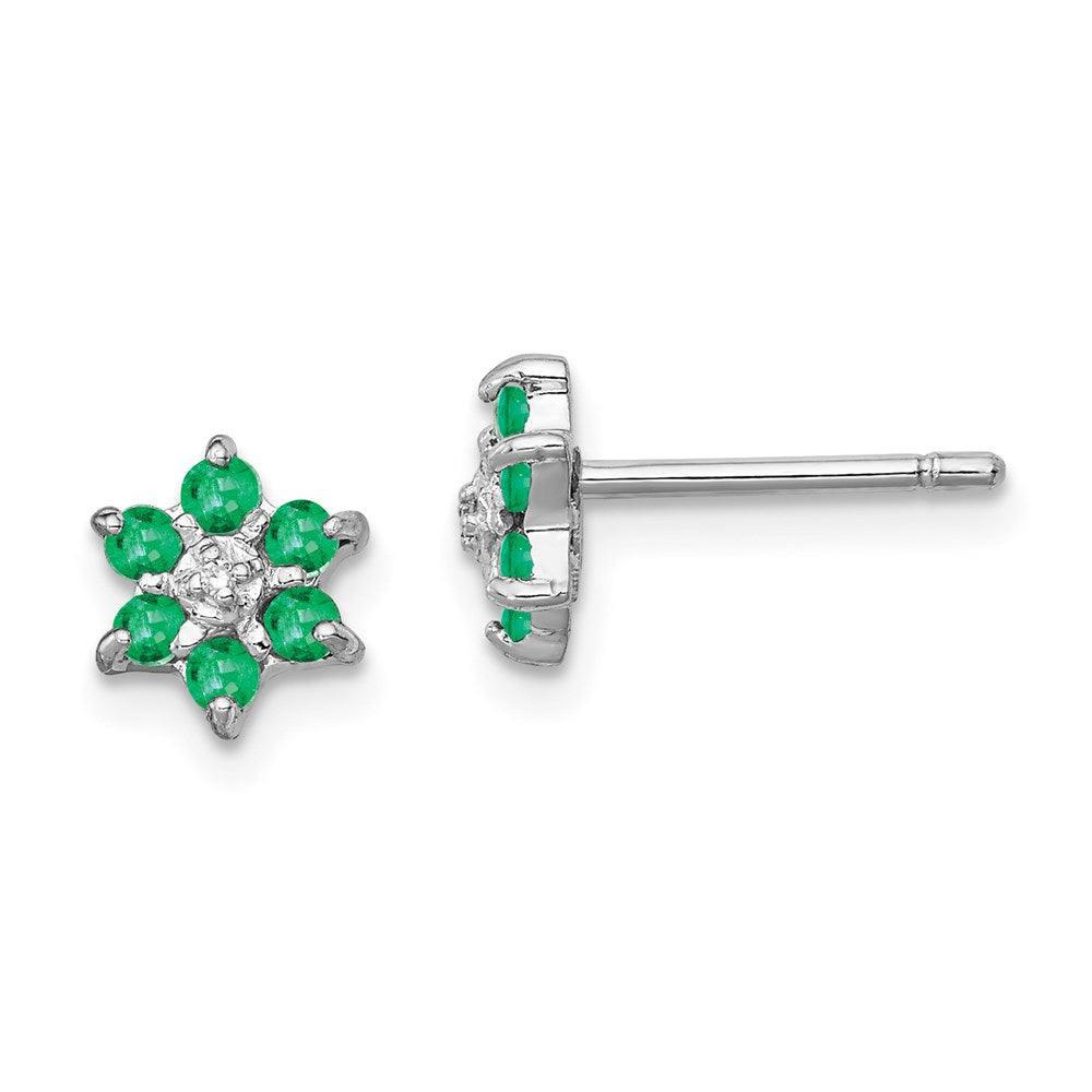 Sterling Silver Rhodium Emerald u0026 Diamond Post Earrings