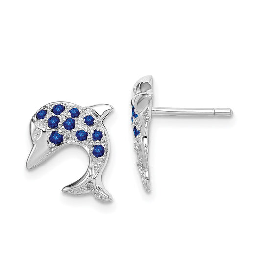 Sterling Silver Rhodium Sapphire u0026 Diamond Dolphin Post Earrings