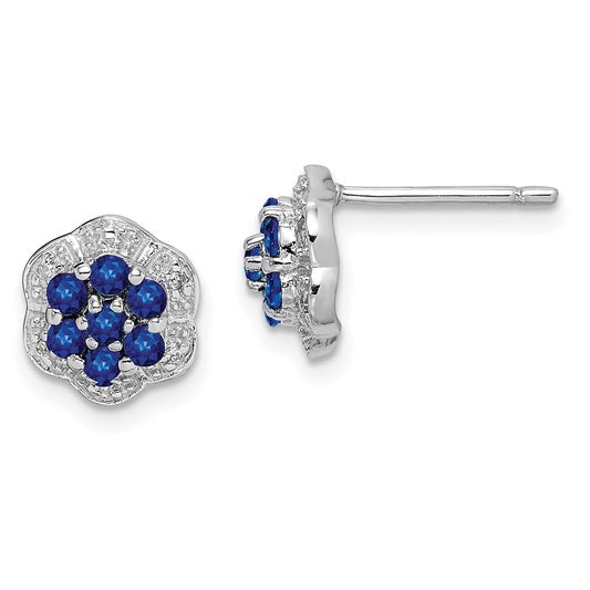 Sterling Silver Rhodium Sapphire u0026 Diamond Post Earrings