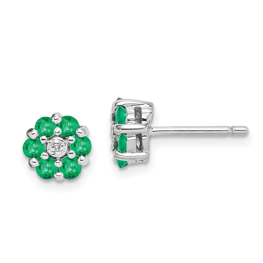 Sterling Silver Rhodium Emerald u0026 Diamond Post Earrings
