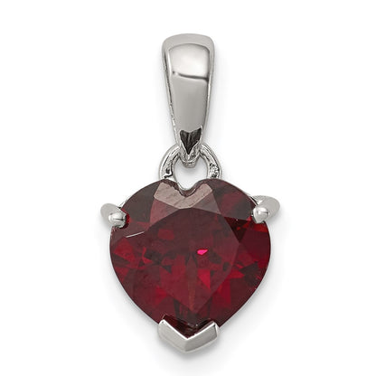 Sterling Silver Rhodium Garnet Pendant