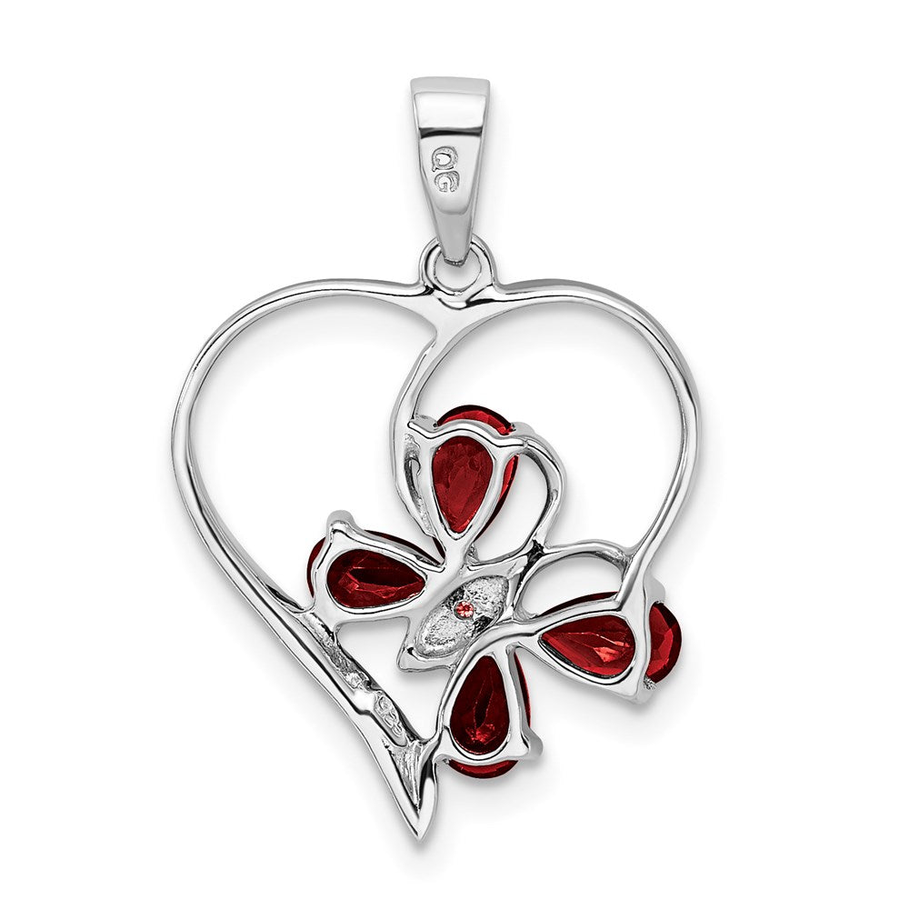 Sterling Silver Rhodium Garnet u0026 Diamond Butterfly Heart Pendant