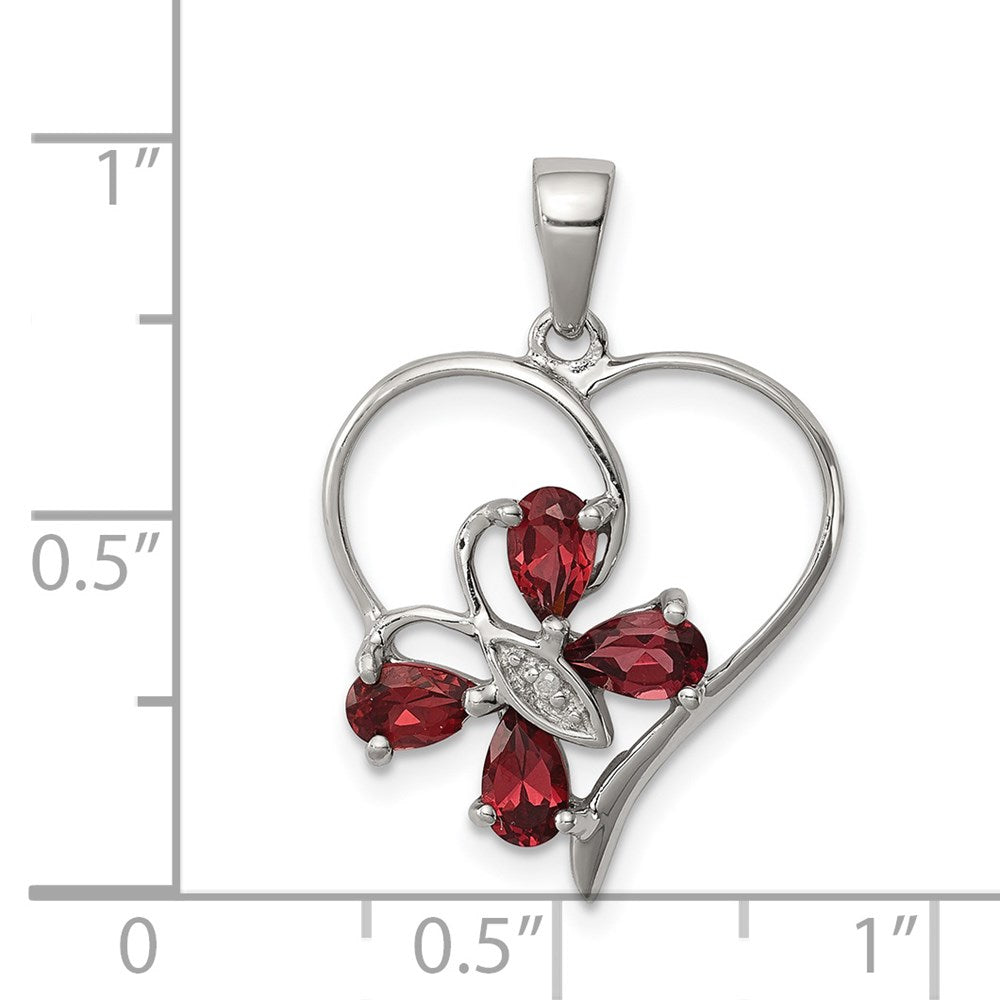 Sterling Silver Rhodium Garnet u0026 Diamond Butterfly Heart Pendant