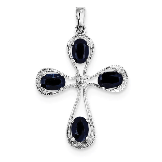 Sterling Silver Rhodium Dark Sapphire u0026 Diamond Cross Pendant