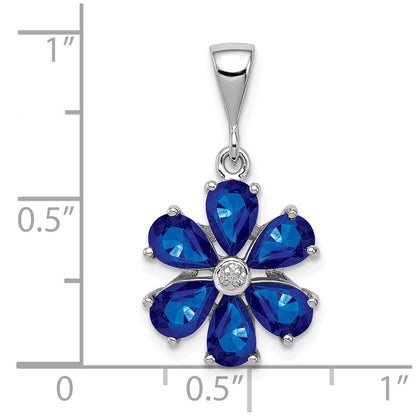 Sterling Silver Rhodium Dark Sapphire u0026 Diamond Flower Pendant