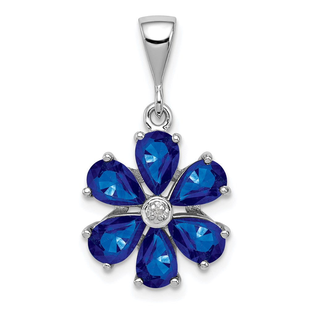 Sterling Silver Rhodium Dark Sapphire u0026 Diamond Flower Pendant