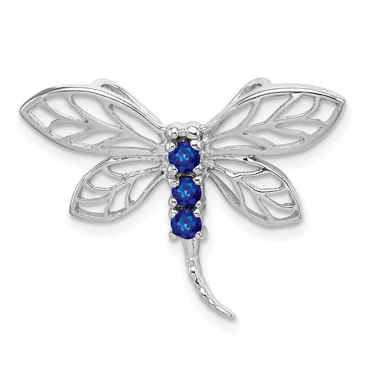 Sterling Silver Rhodium Sapphire Dragonfly Pendant