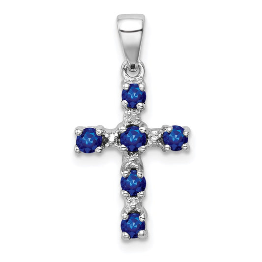 Sterling Silver Rhodium Dark Sapphire u0026 Diamond Accent Cross Pendant