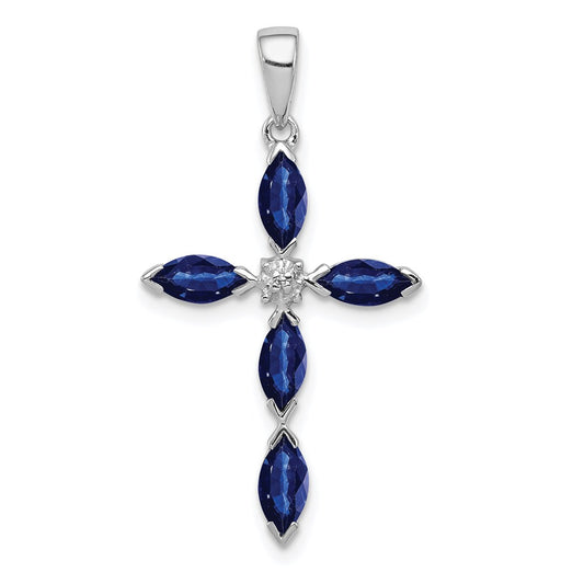 Sterling Silver Rhodium Sapphire Diamond Pendant