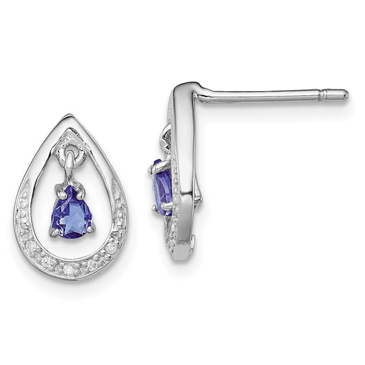 Sterling Silver Rhodium-plated Tanzanite u0026 Diamond Earrings