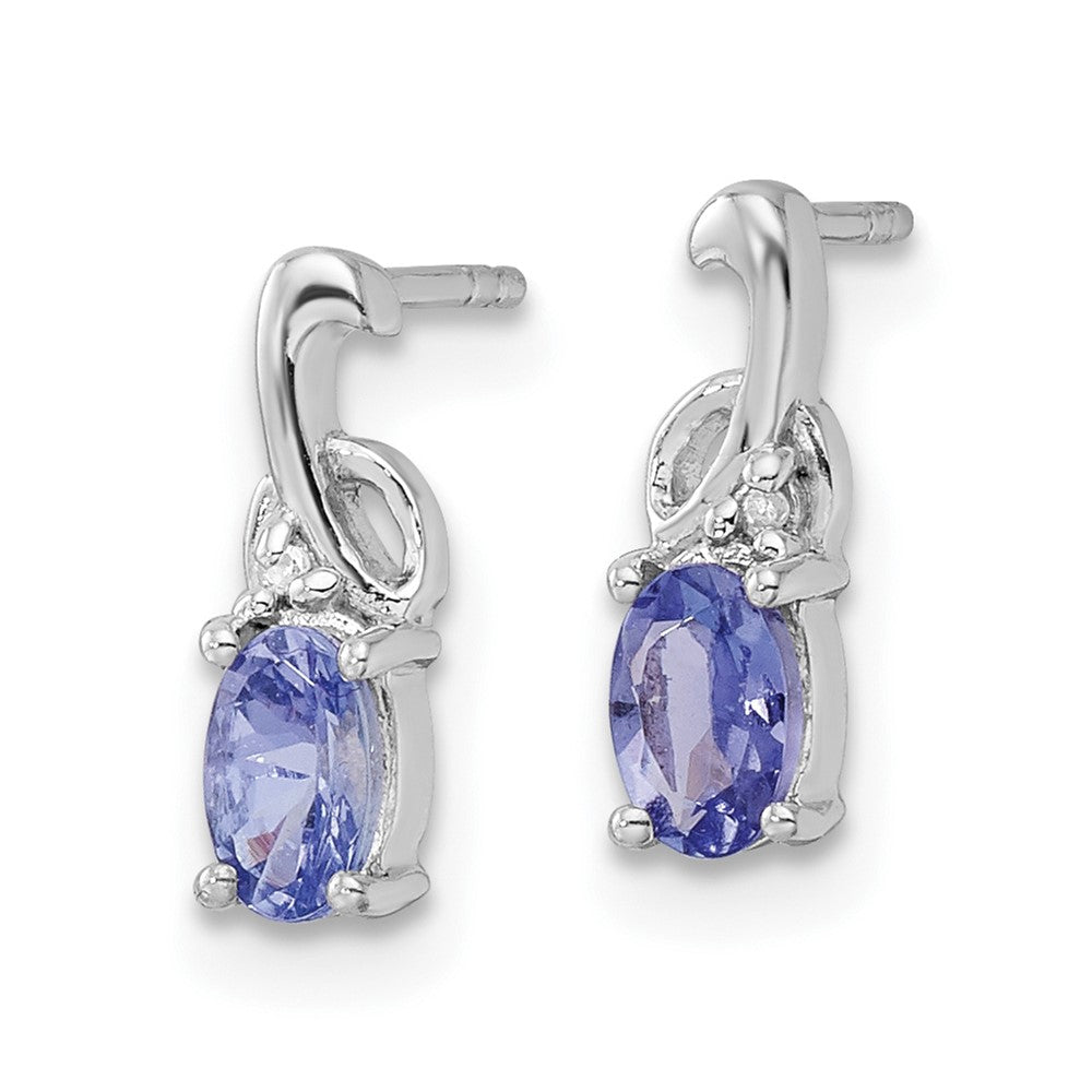 Sterling Silver Rhodium Plated Diamond Tanzanite Oval Post Earrings