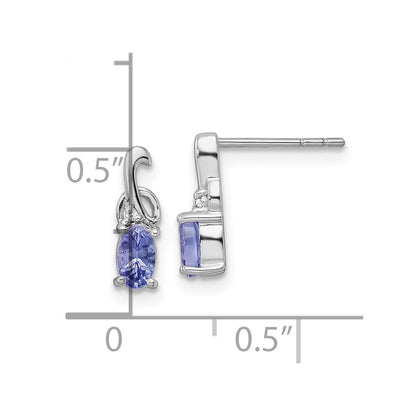 Sterling Silver Rhodium Plated Diamond Tanzanite Oval Post Earrings