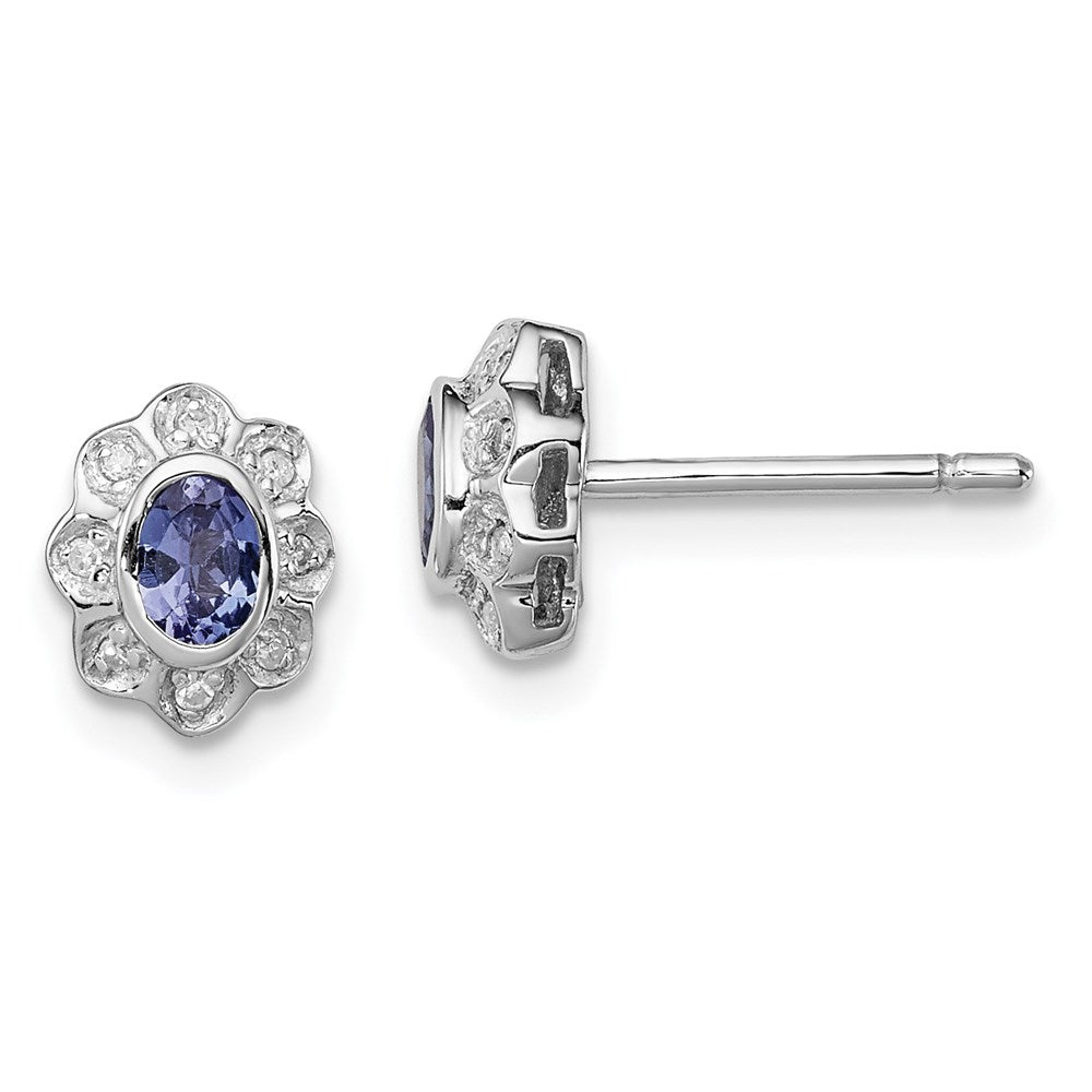 Sterling Silver Rhodium-plated Tanzanite u0026 Diamond Earrings