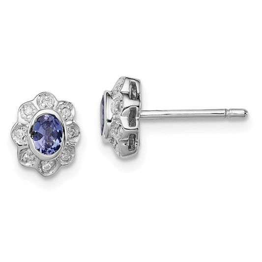 Sterling Silver Rhodium-plated Tanzanite u0026 Diamond Earrings
