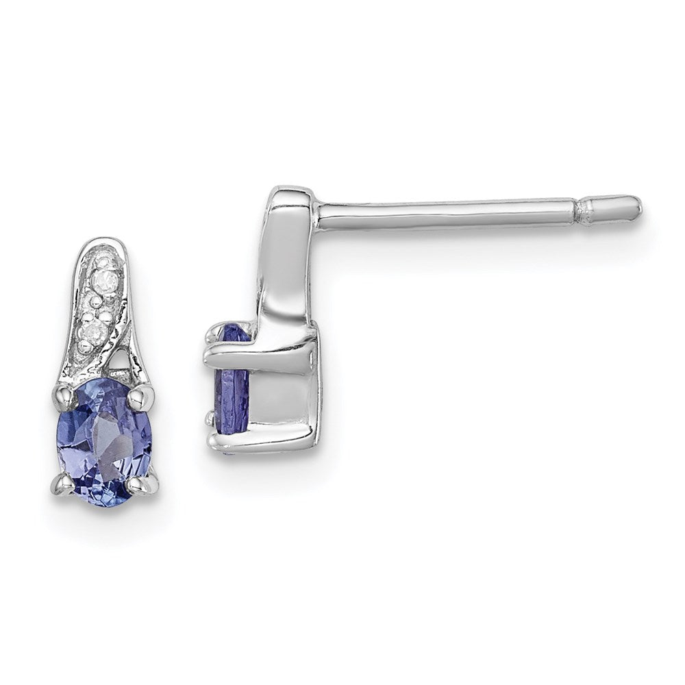 Sterling Silver Rhodium-plated Tanzanite u0026 Diamond Earrings