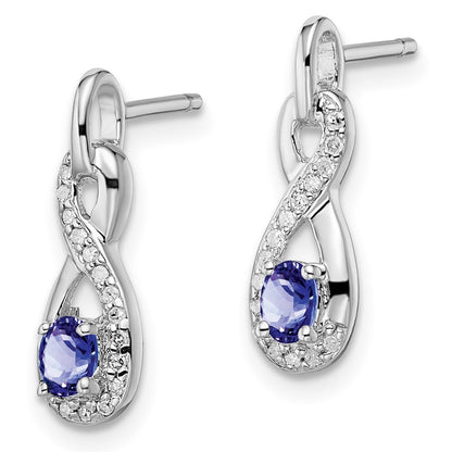 Sterling Silver Rhodium-plated Tanzanite u0026 Diamond Earrings