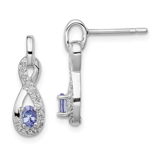 Sterling Silver Rhodium-plated Tanzanite u0026 Diamond Earrings