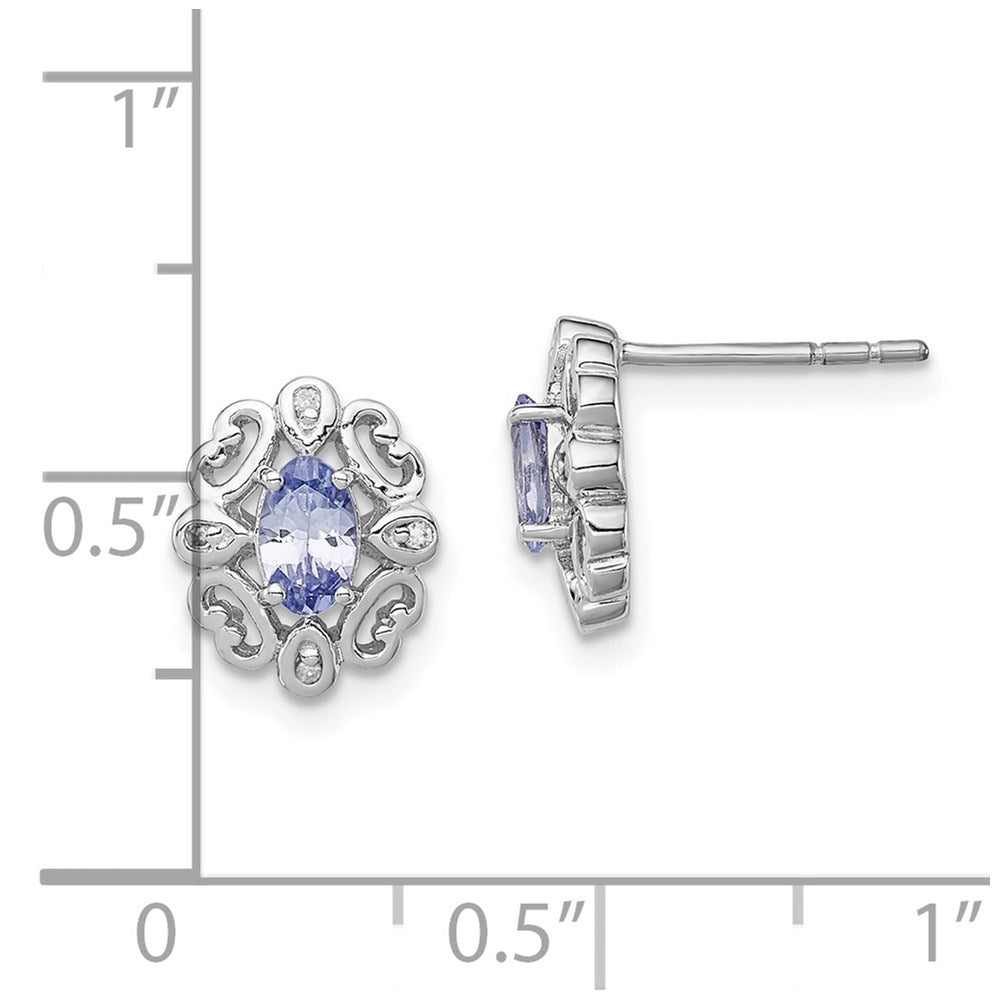 Sterling Silver Rhodium Plated Diamond Tanzanite Round Post Earrings