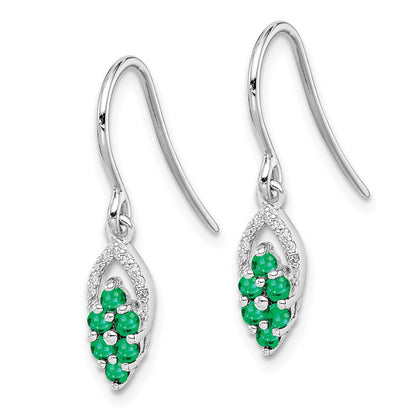 Sterling Silver Rhodium-plated Diamond u0026 Emerald Shepherd Hook Earrings