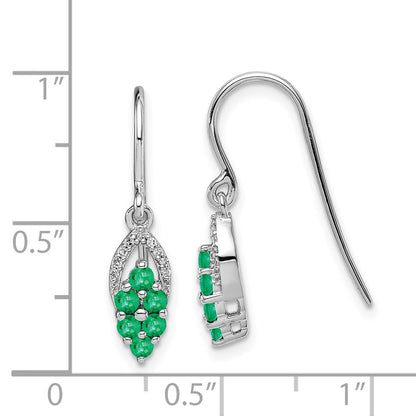 Sterling Silver Rhodium-plated Diamond u0026 Emerald Shepherd Hook Earrings