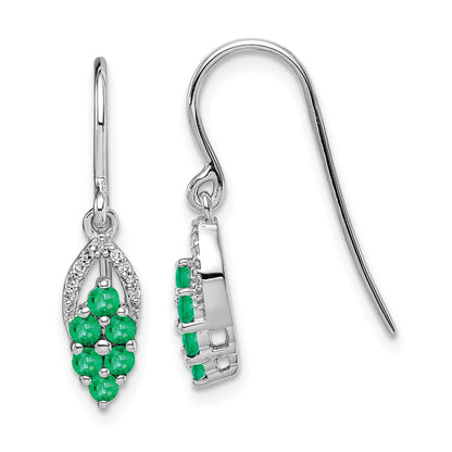 Sterling Silver Rhodium-plated Diamond u0026 Emerald Shepherd Hook Earrings