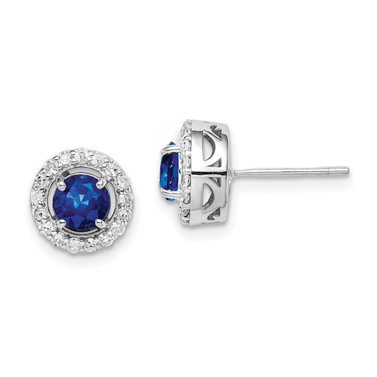 Sterling Silver Rhodium-plated Diamond u0026 Sapphire Circle Post Earrings